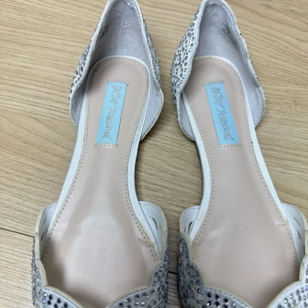 Betsey Johnson Lucy Flats Size 7 White Rhinestone Wedding Bride Something Blue